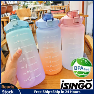 ISingo 1/2 Liter BPA Free Large Capacity Time Marker Fitness Jugs Gradient Color Plastic Cups Outdoor Frosted Water Bottle Bike Equipment