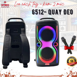 Loa xách tay ontekco 6512 -2 bass 15 kèm dải đèn led chuyển động theo điệu nhạc kết nối bluetooth TWS có thể hát karaoke gọn nhẹ dễ di chuyển