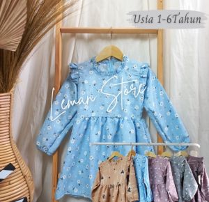 Dress anak perempuan motif bunga usia 1-6 tahun bahan Shakila gaun anak-anak terbaru dan termurah Midi Dress