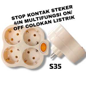 S35 Colokan Listrik Multifungsi dengan Sakral On/Off - 4 Lubang - Warna Krem