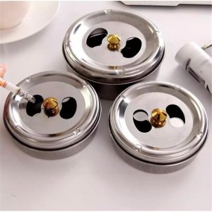 STAINLESS STEEL ASHTRAY / BEKAS HABUK ROKOK / ROUND ASHTRAY WITH LID / WINDPROOF METAL ASHTRAY BULAT BESI TUTUP With Rotating Lid Cover Spinning Windproof Smoking