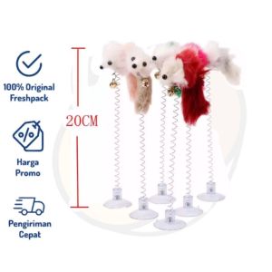 Mainan Kucing Tikus Bulu Tiang Per Goyang Tongkat