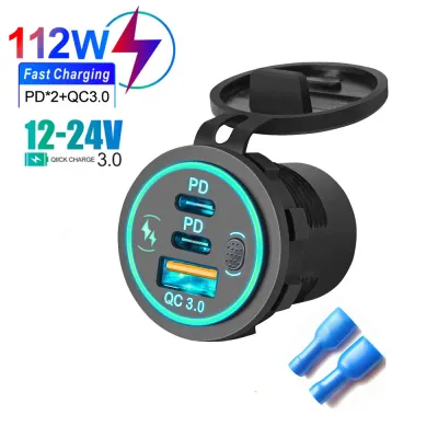CODỔ cắm sạc xe hơi PD & QC 3.0 112W sạc nhanh 3 cổng cho xe 12V / 24V xe máy thuyền xe tải và ATVGOOD