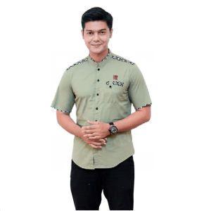 Kemeja Muslim Pria Lengan Pendek Motif Geometris Fashionable
