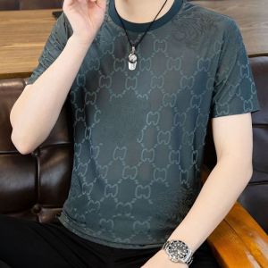 New Ultra-thin Short Sleeved Jacquard Solid Color Round Neck Breathable T-shirt