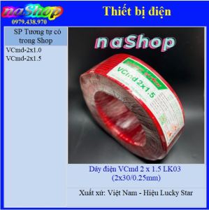 NaShop - 100m Cáp điện dây điện đôi mềm Lucky Star VCmd 2 x 1.5 (2 x 30/025mm) thiết bị điện (TBD)