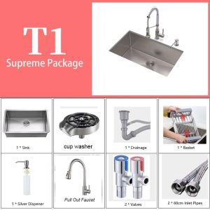 IGDL Super Deep handcraft undermount SINK SUS 304อ่างล้างจานสแตนเลส-ครบชุดพร้อม TAP