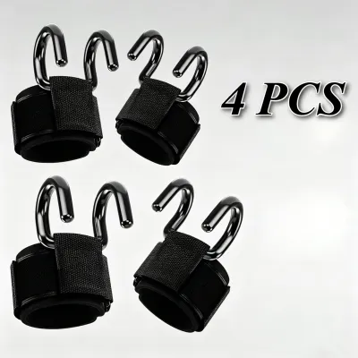 4pcs Strap Hook Gym Hook Pull Up Kait Gym Deadlift Hook Wrist Support Gym untuk Weight Lifting/Pull Up Training Sports Gym Hook Grip Strap Glove Wrist Support