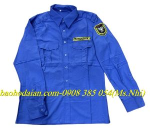 Áo bảo vệ tay dài kèm 2 logo chất vải kate Mỹ màu xanh đậm - Hình thât