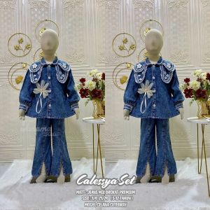 ( Gratis Bando Karakter ) Setelan Callista Celana Cutebray Jeans Anak Perempuan Model Kemeja Bunga Tali Usia 3 - 12 Tahun / One Set Callista Celana Jeans Anak Cewek - Harga Grosir Termurah Bisa Cod – Rumah Fashion