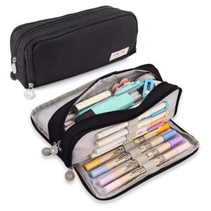 DIVATEN Canvas Material Pencil Pouch Zipper Closure 4 Compartments Pen Case Cute Multi-Function Storage Organizer For School