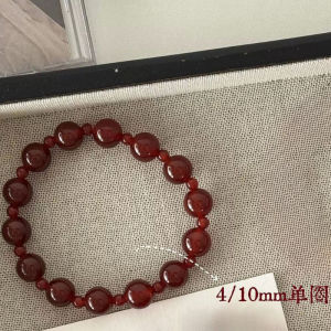 Natural Red Agate Beaded Bracelet Celebrity Same Style Double Loop Red Chalcedony Round Bead Bracelet Women Fashion White‑Skin Friendly Temperament Crystal Hand Jewelry Gift