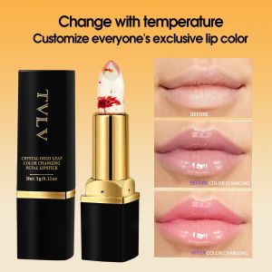 💄Petal Jelly Color Changing Lipstick Lip Balm Female Temperature Changing Plain Makeup Non Stick Cup Long Lasting Moisturizing Moisturizing Pregnant Women Can Use Lip Mask水晶金箔变色花瓣口红