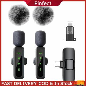 Lavalier Wireless Microphone with Noise Cancellation 2-in-1 Plug-Play Lapel Clip-On Mic for Video Recording Vlog Podcast