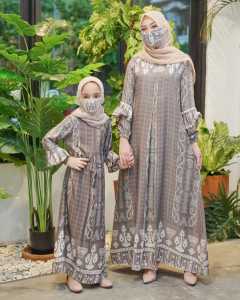 VanesShop Kia Couple Gamis Ibu & Anak Maxi Motif Maxmara Syari Muslimah Set Dress Mom & Kids
