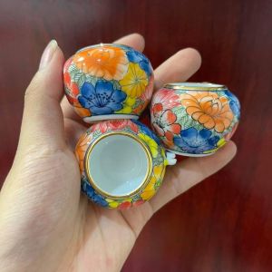 Cóng sứ chào mào hàng Bát Tràng mẫu vẽ tay miệng kẻ vàng gắn sẵn tai