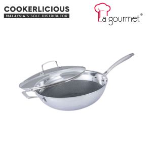 La gourmet Galactic Honeycomb Wok 28cm with Lid - Stainless Steel + Non-stick Coating Suitable For All Cooktops