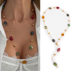 BETTERFORM Nhiều màu sắc Vòng cổ hạt nhựa Hạt tròn Độ Sáng Màu Chuyển Đổi Dây chuyền dài Thời trang Chuỗi dài Dây chuyền nhiều lớp phong cách Boho Dành cho kỳ nghỉ ở bãi biển