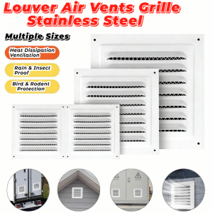 NOBLELUX Stainless Steel Metal Vent Cover White Black Built-in Insect Screen Louver Air Vents Grille Square Ventilation Covers Bathroom Home Office