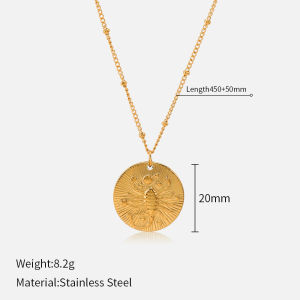 BESFOME 12 Horoscope Zodiac Coin Pendant For Women Jewelry Astrology Zodiac Jewelry Stainless Steel 18K Gold Plated Sign Necklace