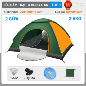 Lều cắm trại tự bung cho nhóm 4 đến 6 người  2 cửa 2 lớp thông thoáng chống tia UV chống muỗi và mưa
