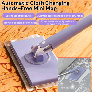 【Free Hands】Automatic Cloth Changing Hands-Free Mini Mop Clip Face Cloth Mop Self-absorbing Mini Mop