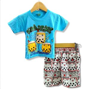 Setelan Anak Perempuan Gambar Boba // Baju Setelan Anak Perempuan Lengan Pendek Terbaru // Setelan Anak Terlaris