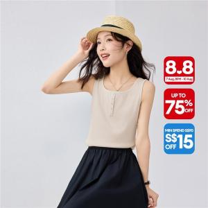 Giordano Women Tanks Fake placket crewneck ribbed vest top Free Shipping 05325470