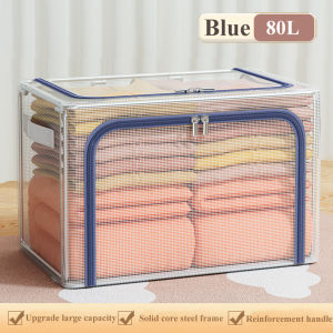 150L Transparent Foldable Clothes Storage Box Steel Frame Oxford Mesh Waterproof Large Capacity Clothes Organizer Wardrobe Organizer