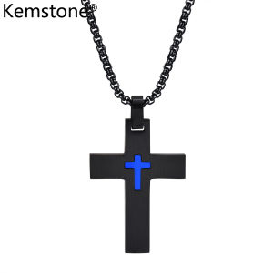 Kemstone Stainless Steel Small Cross Black Blue Gold Plated Mens Pendant Necklace Jewelry