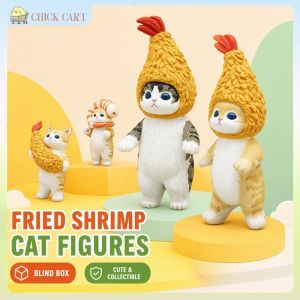 Blind Box Cat Figure Collectible Toy Shrimp Shark Design Cute Mini Desk Decor Surprise Gift