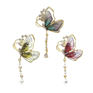 Stylish Butterfly Tassels Brooch Featuring Dripping Waterdrop Artistics Alloy for Blazers Dresses Coats