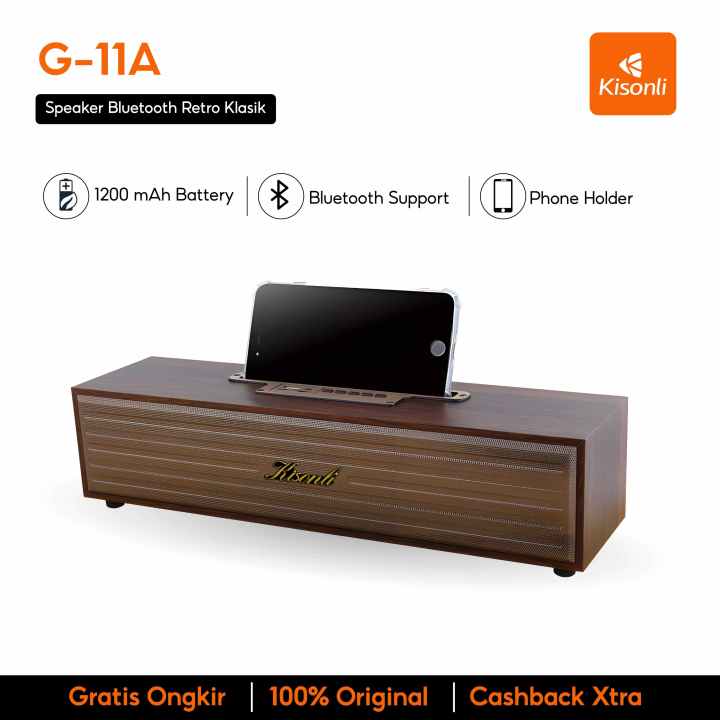 KISONLI%20-%20Speaker%20Bluetooth%20Retro%20Klasik%20Bahan%20Kayu%20Asli%20Memiliki%20Phone%20Holder%20G-11A%20-%20Image%202