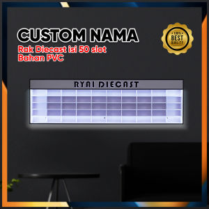 Rak Diecast Custom Nama isi 50 Slot dengan Lighting Bahan PVC