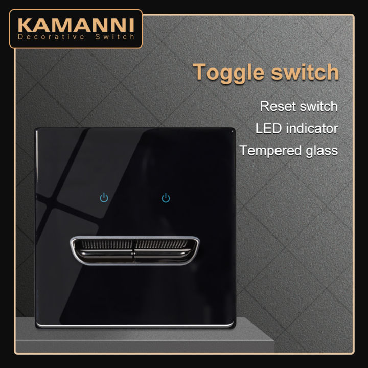 KAMANNI Modern Wall Light Switch 13amp Wall Power Switch Black Tempered ...