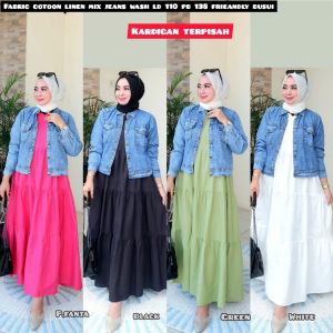QF Gamis Rompi Jeans polos / gamis cardigan wanita model terbaru / fashion wanita modern syari