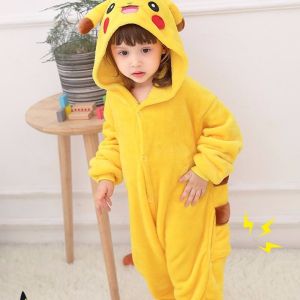 Autumn Winter Pikachu Kids Pajamas Sleepwear Cartoon Soft Flannel Boy Costume