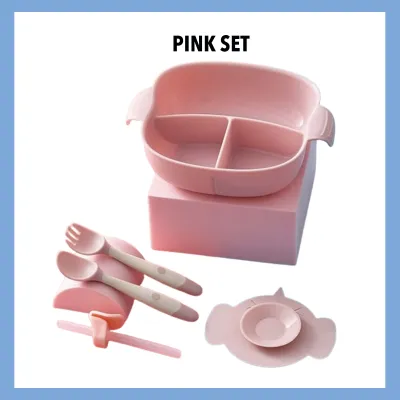 KOGGY Baby Bowl Training Set Tableware Food Bowl Learning Dishes Service Plate Tray Suction Cup Baby Dinnerware Set 3-in-1 Baby Soup Bowl with Straw Feeding/Snack/Soup Straw Bowl with Suction Portable Handle Tableware with Lid Anti-Overflow Snack Cup Baby
