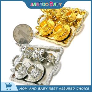 JiaShuo Baby Toy ชุดจานถ้วยชาโลหะเฟอร์นิเจอร์บ้านตุ๊กตา10ชิ้น1: 12
