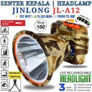 Senter Kepala JINLONG JL-A12 300 Watt [ Bonus Tripod ] | Headlamp Sangat Terang 300W Waterprooof Cahaya Putih Baterai 15.000mAh Tahan Hingga 20 Jam Jinlong JL-A12 | Senter Kepala Super Terang Tahan Lama Bisa Di Cas | Laz COD Bayar D Tempat | Gallery Audio