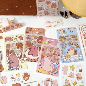 KAQIU 4 Pcs/bag Creative Cartoon Capybara Sticker Aesthetic Waterproof Capybara Ledger Material Decorative Sticker High Appearance Level Hand Tent Sticker Set Kids