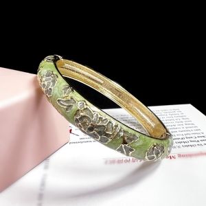 HULEQQI Vòng tay đôi Vòng đeo tay cloisonne Trung Quốc Truyền thống Tráng men Vòng tay hoa mẫu đơn Filigree Hawaii Trung Quốc Vòng tay nữ Quà tặng cho nữ
