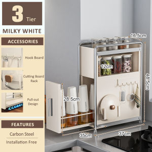 LivinEase Pull Out Spice Storage Cabinet with Magnetic Cutting Board Holder&Hooks Kitchen Organizer