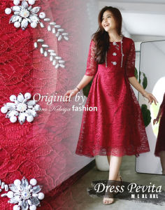 Dress Korean Style Bresmaid Natal Wanita Remaja Pesta Kondangan Natasya Brokat Payet Mewah Pevita