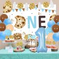 Milk and Cookies 1st Birthday Party Decorations, One Sweet Cookie Birthday Decorations, Milk and Cookies Banner Backdrop Number 1 Foil Balloon Cake Cupcake Toppers for One Year Old Birthday. 