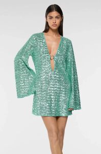 GY25198 Flared sleeve V-neck long sleeve sequined party dress