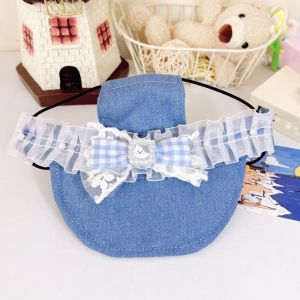 ONFIN Lace Bow Pet Sun Hat with Ear Holes Sweet Puppy Denim Cap Exposed Ear Hat Breathable Cat Visor Hat For Cat Dog