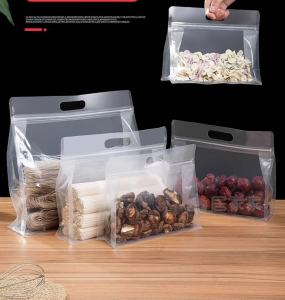 Kantong Makanan Anti Tumpah/ Plastik Klip Ziplock 8 Sisi Buram Dengan Pegangan / Standing Pouch Ziplock Handle Pouch Frosted Doff