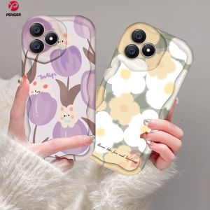 (Lokal Ready) PENGER Casing hp Realme C53 C55 C33 C31 C30 C35 C21Y C25Y C11 C20 C15 C12 C25S Realme 10 5 5i 6i C3 8 7 6Pro C2 8i 7i C17 A1K Casing Tepi Lengkung Bergelombang 3D Bunga Tulip Kelinci Lucu Soft Case Cover