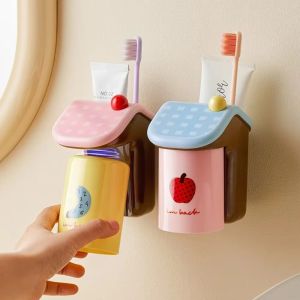 MINIAT ic Mounting Toothbrush Cup Holder No Drill Installation House Shape Design Storage Rack Set Fashion Home Organization Bathroom Accessories Bathroom